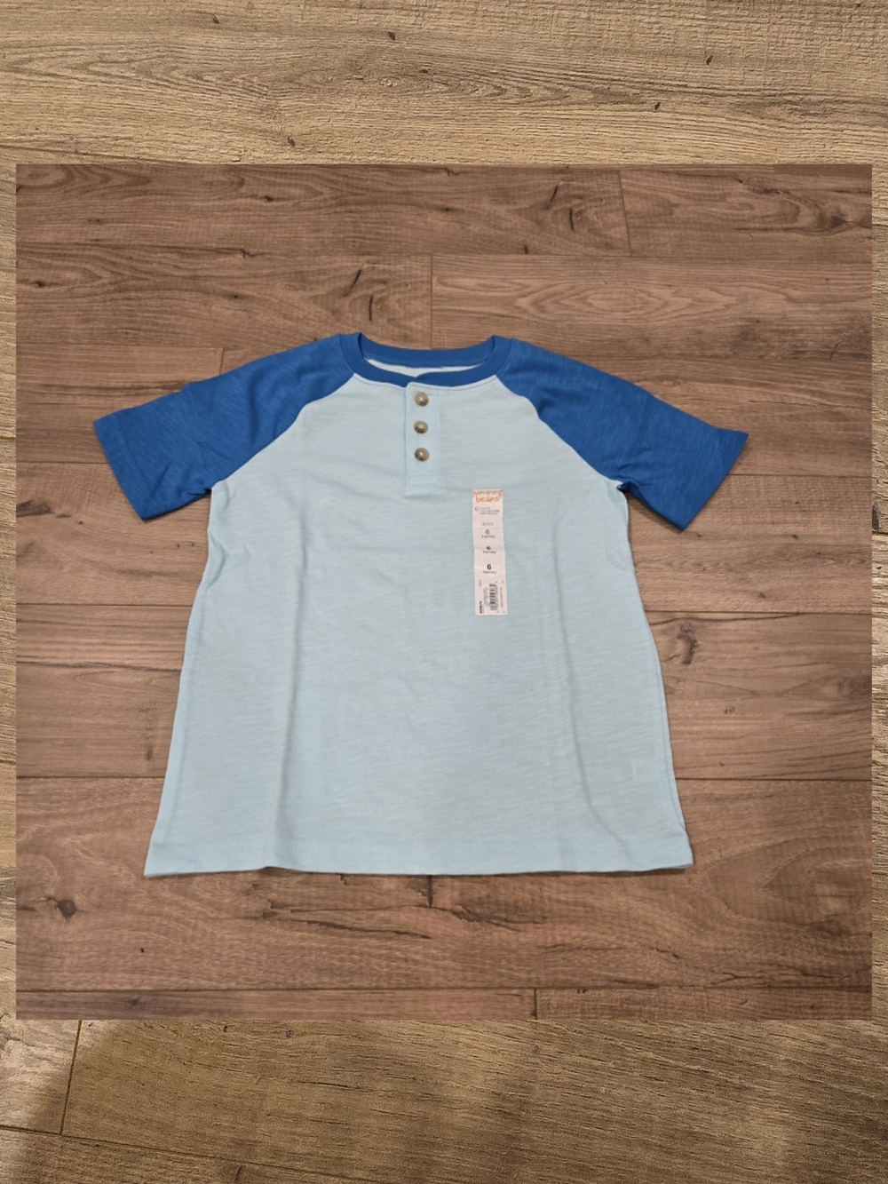NWT Boys Short Sleeve Raglan Henley Shirt Size 6 Blue Colorblock Varsity